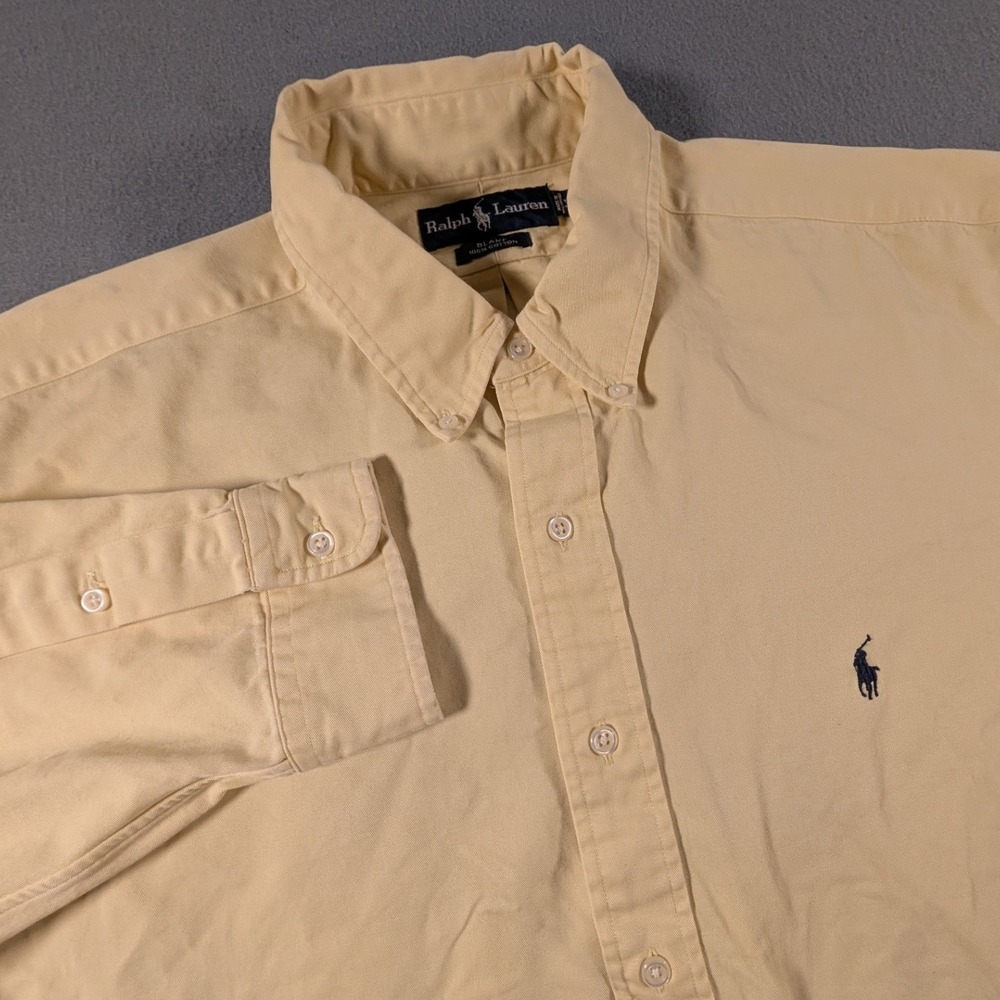 Ralph Lauren Button Down Shirt Mens XL Blake Yellow‎ Long Sleeve Oversize